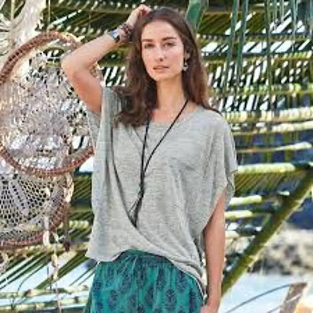 Sundance Rowan Flutter Side Blouse Linen Sz S pocket heathered gray beach boho - Picture 2 of 9